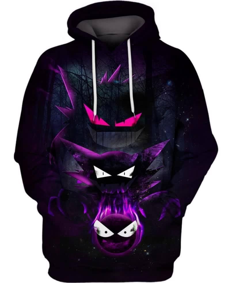 Gengar Ghost Pokemoned For Fan 3D Hoodie T Shirt Sweater 3D Hoodie Sweater Tshirt