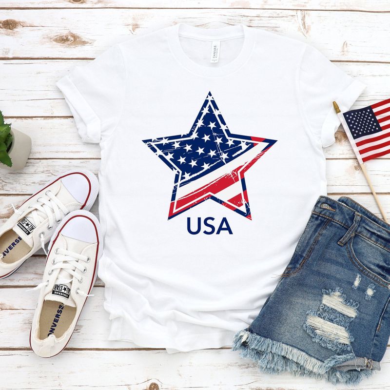 Usa Flag Star 4th Of July America Flag Independence Day Gift White Men Women Cotton T Shirt