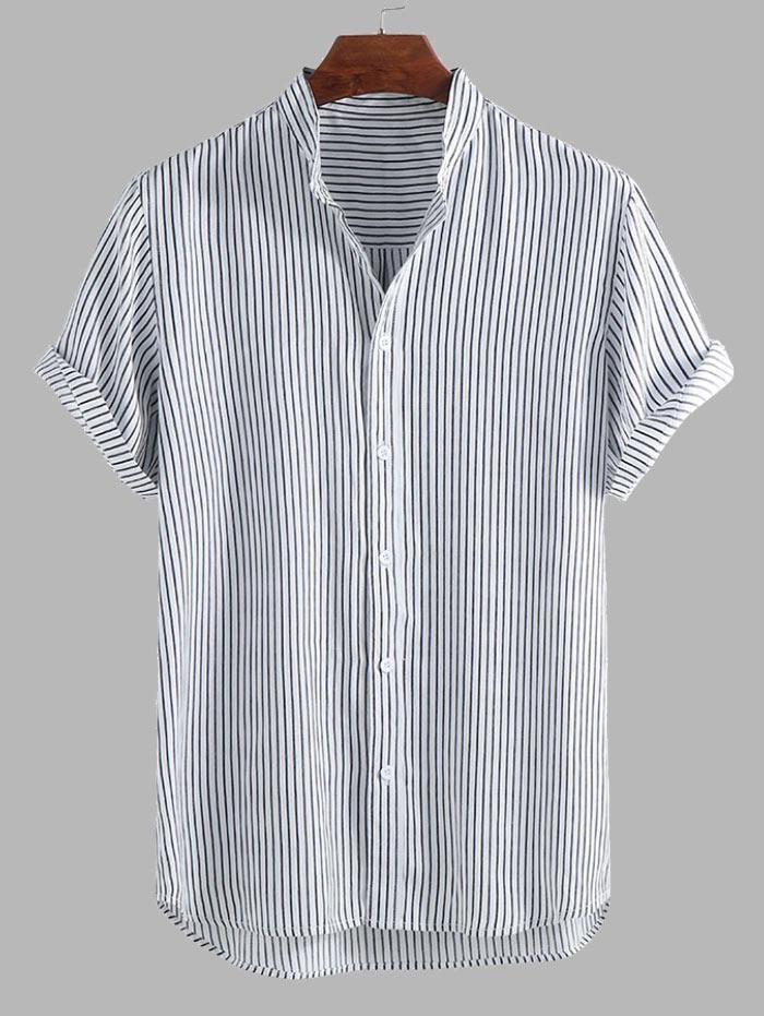 Men’S Thin Strip Print Casual Short Sleeve Shirt