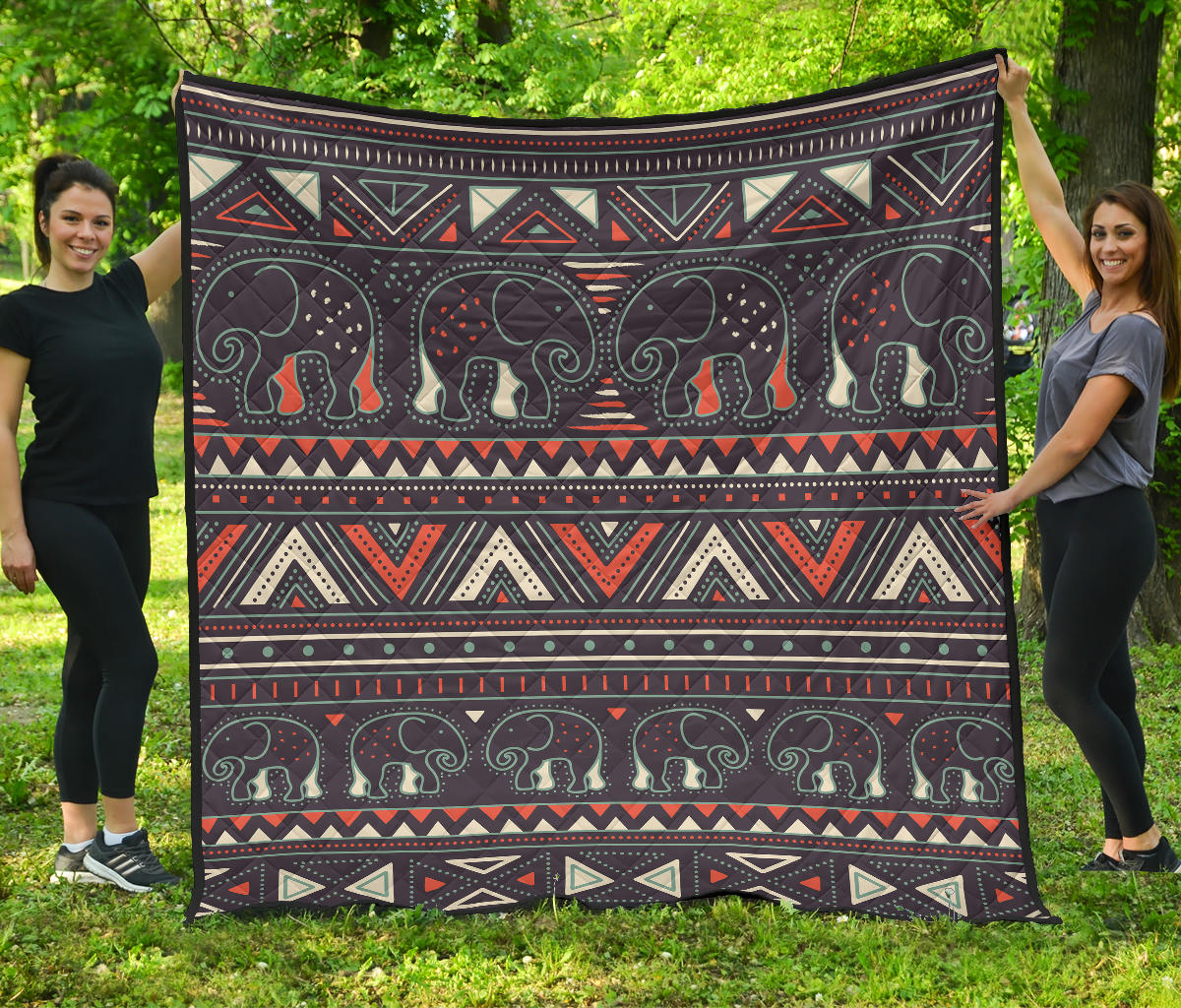 Native American Tribal Pattern Elephants Premium Quilt Lt10