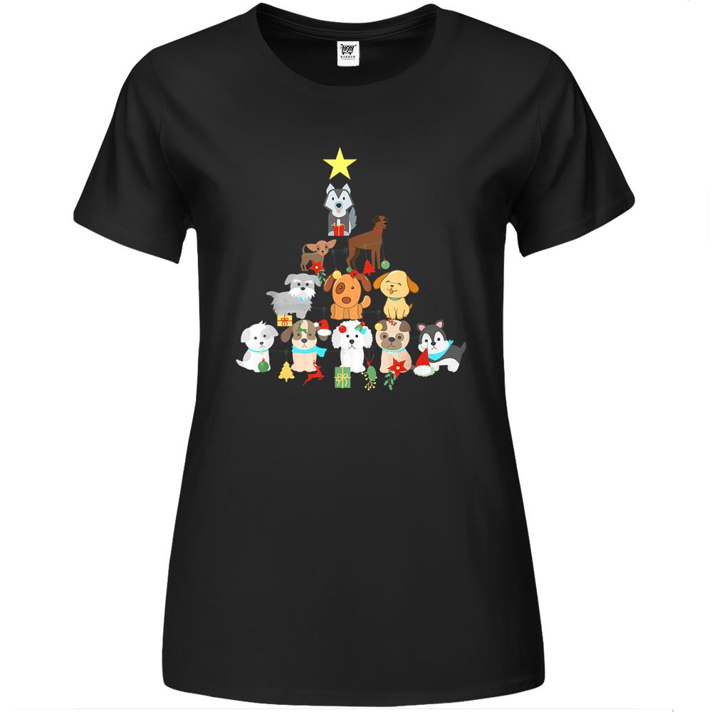 Christmas Dog Tree Cute Funny Puppy Dogs Xmas Tee Premium Womens T Shirts