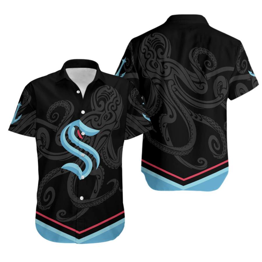 Seattle Kraken Hawaiian Shirt Octopus Tattoo Black Pattern