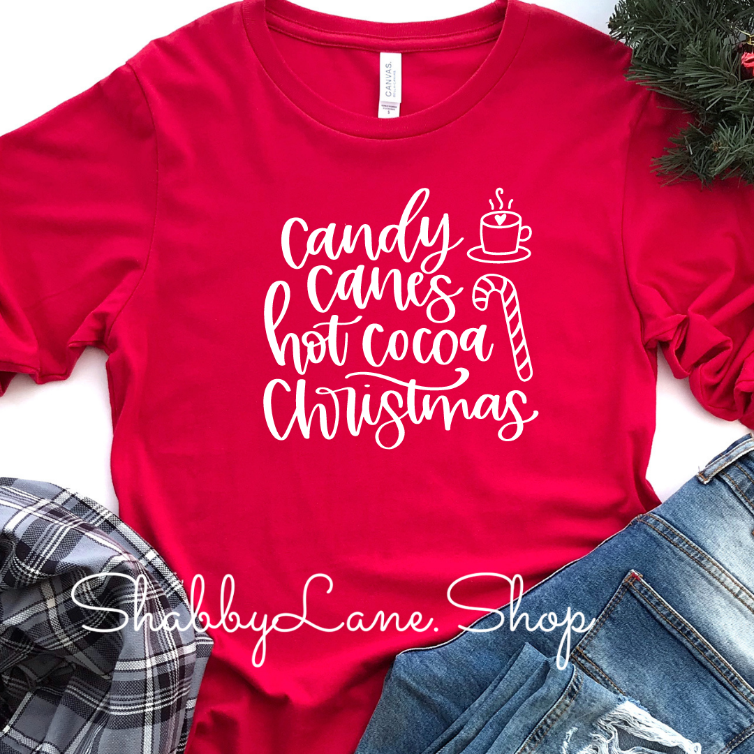 Candy Canes Hot Cocoa Christmas- red long sleeve