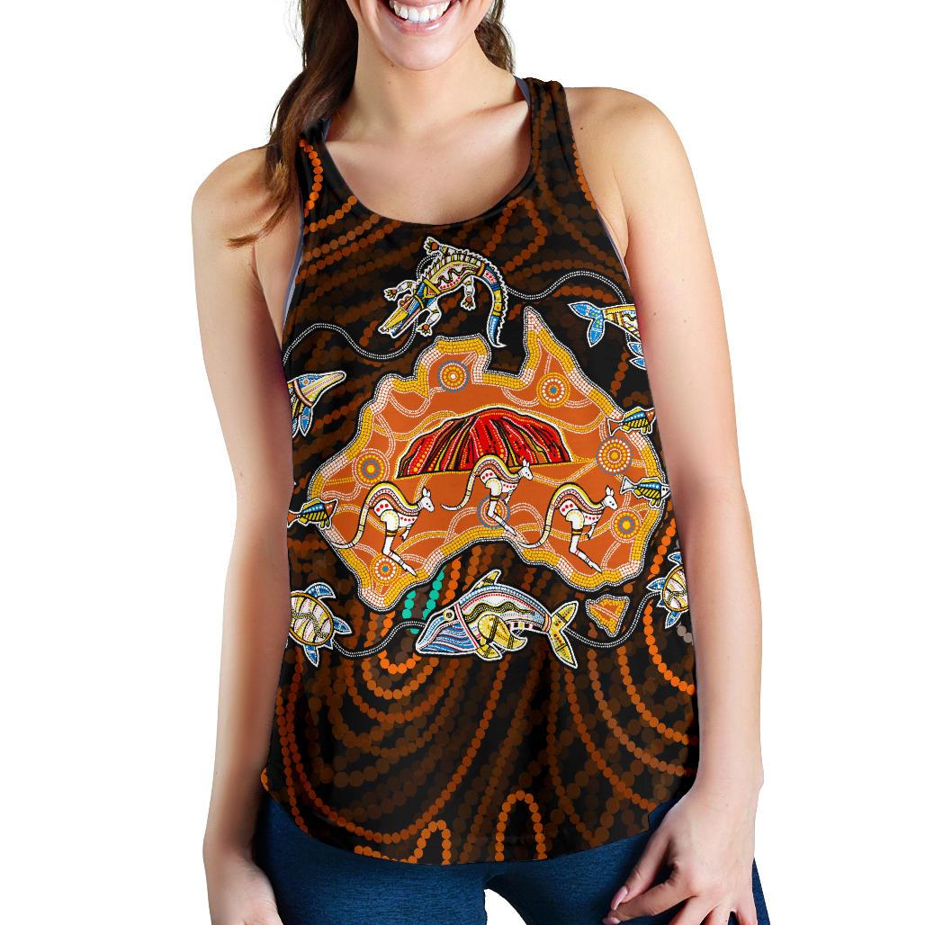 Women Racerback Tank – Australia Map Aboriginal Animals Tank Top