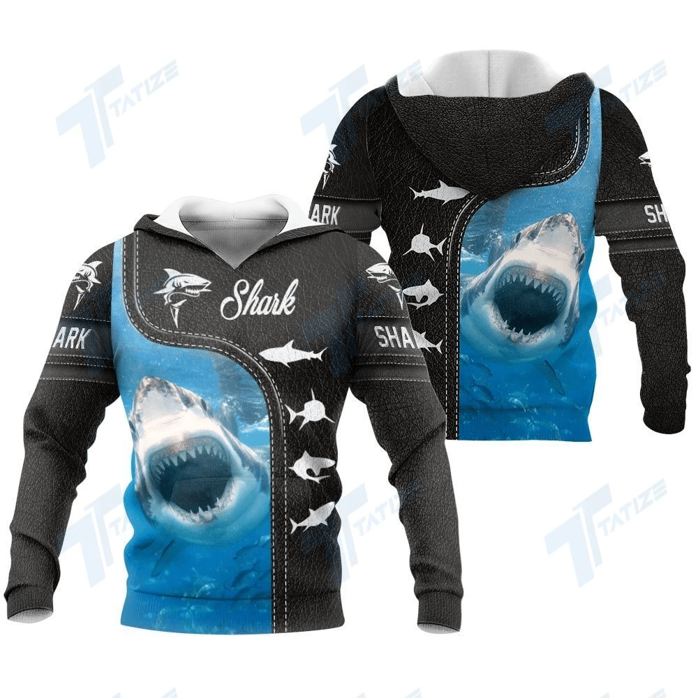 Shark Hoodie Leather Shark Black Blue 3D Hoodie Shark Week Apparel Adult Full Print Unisex