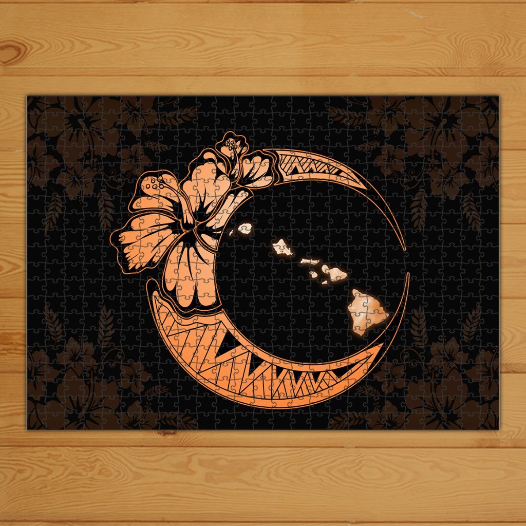 Hawaiian Map Hibiscus Turtle Polynesian Moon Puzzle Orange – AH – JR ...