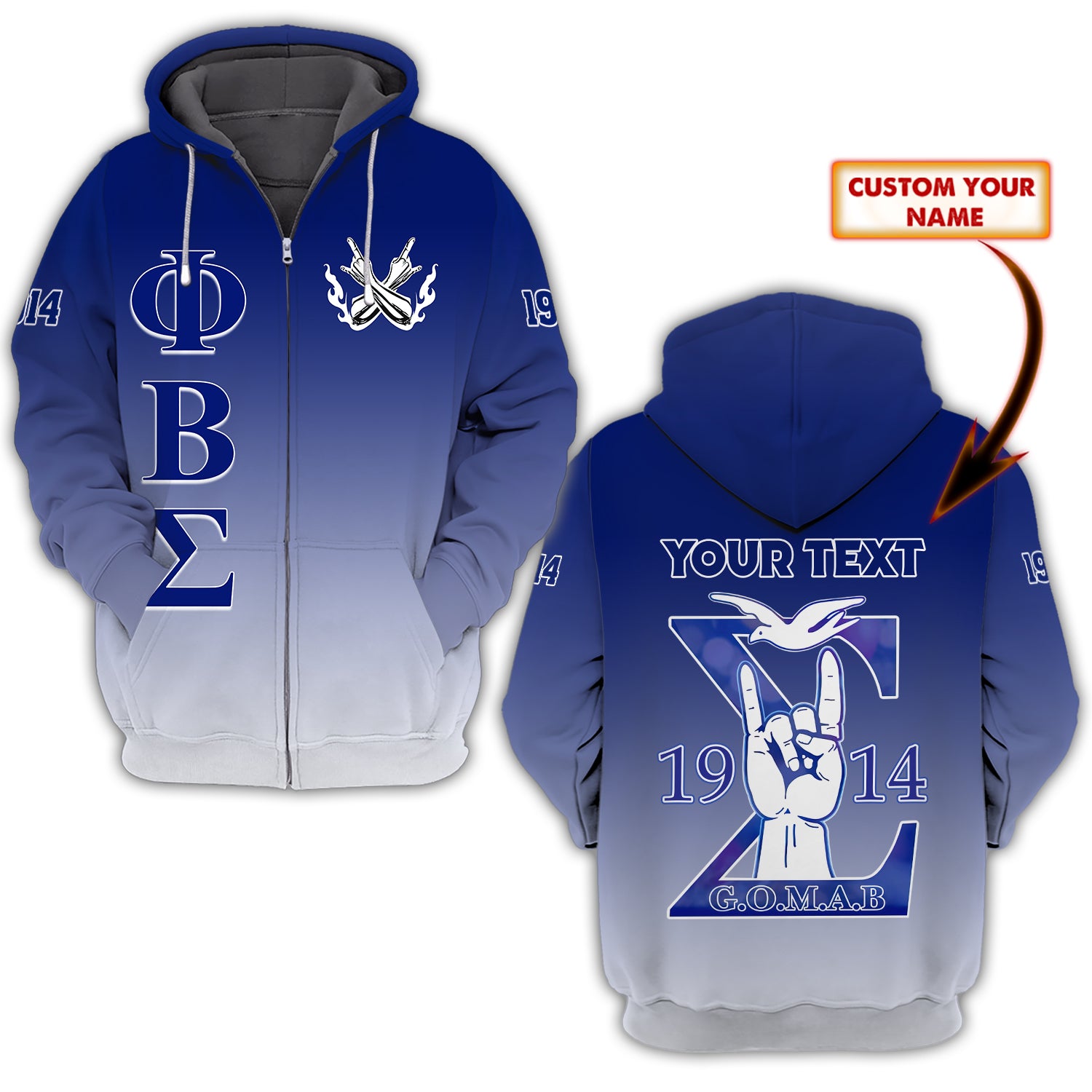 Phi Beta Sigma – Personalized Name 3D Zipper Hoodie – Urt96 – 174