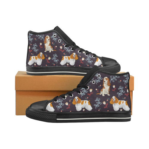 American Cocker Spaniel Flower Black Women’s Classic High Top Canvas Shoes