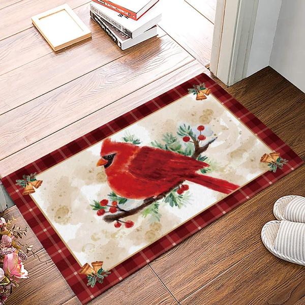 Christmas Red Cardinal Bells Doormat Indoor And Outdoor Mat Entrance Rug Sweet Home Decor Housewarming Gift