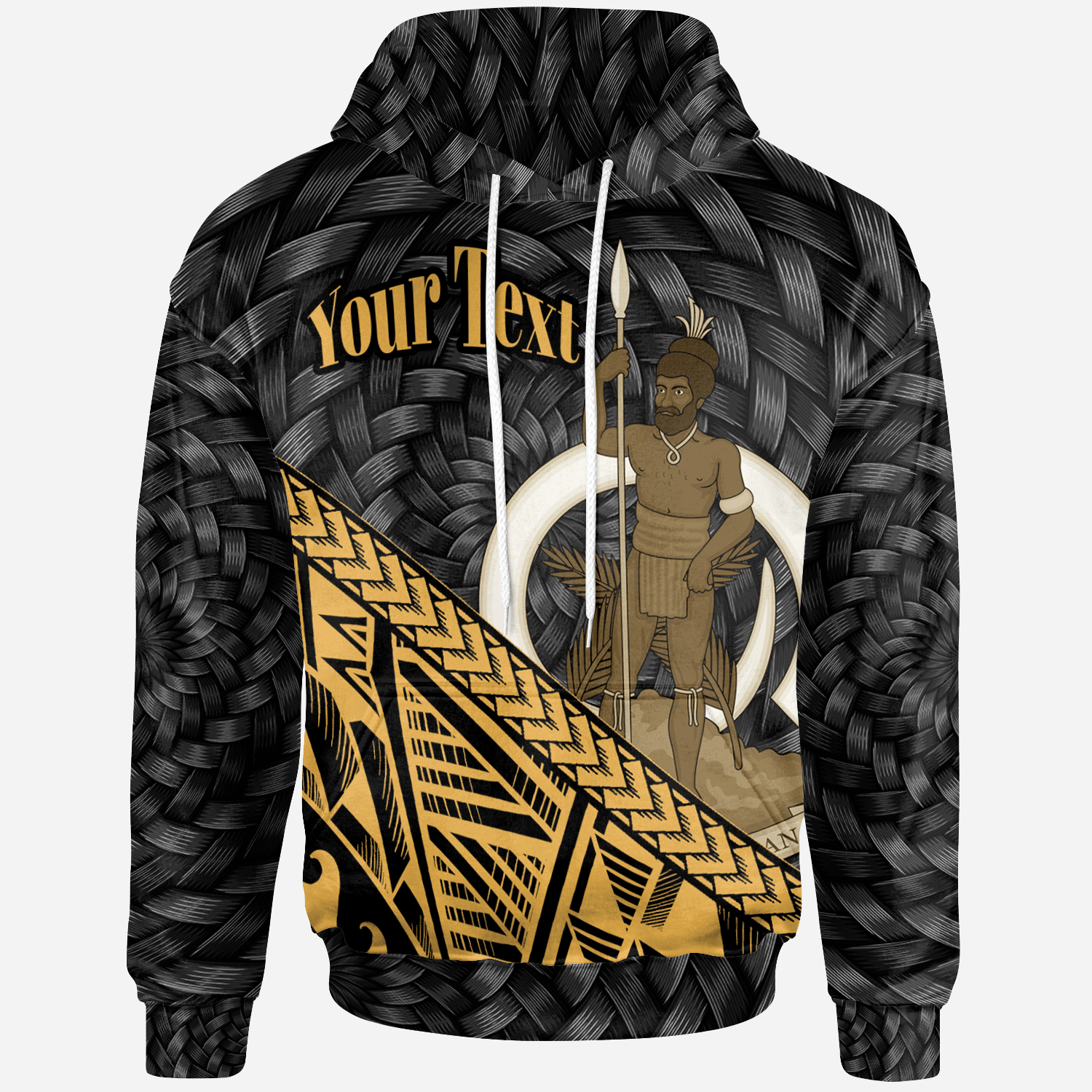 Vanuatu Hoodie – Custom Gold Polynesian Patterns With Bamboo – BN01