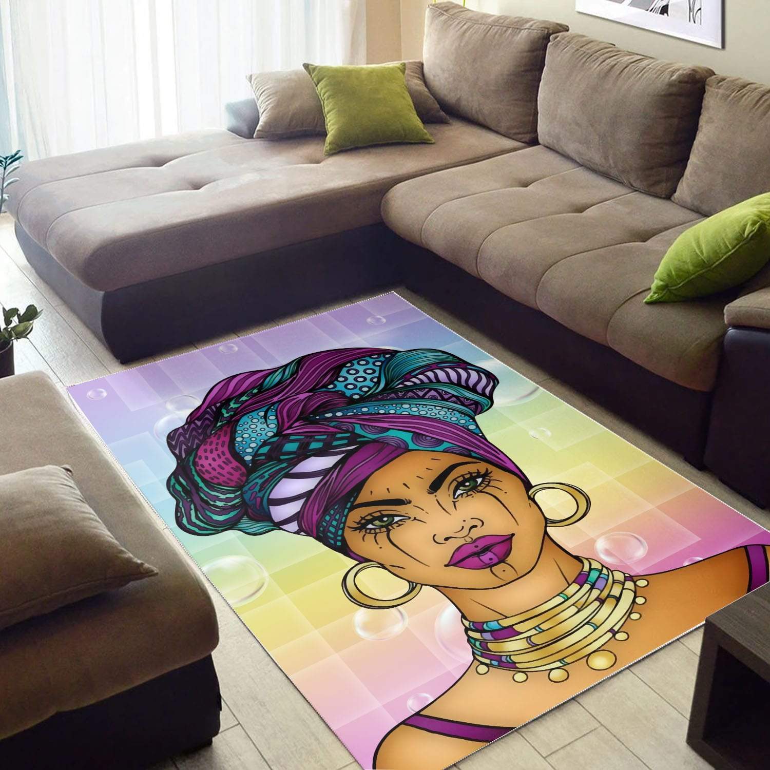 WonderBlackGirl – Colorful Background with Bubbles Beautiful African Woman Rug Gifts 2