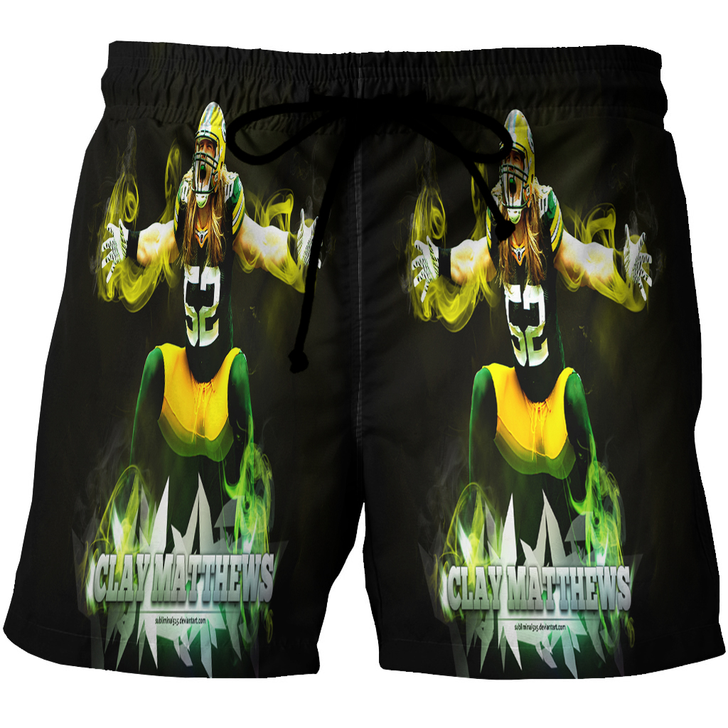 Green Bay Packers Clay Matthews No52 3D All Over Print Summer Beach Hawaiian Short