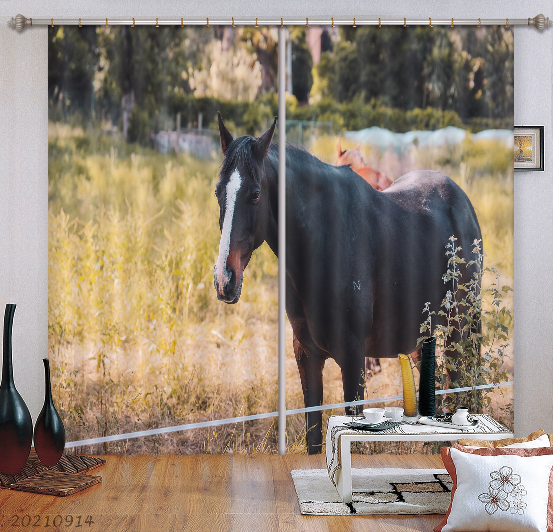 3D Meadow Animal Horse Curtains And Drapes Lqh 288