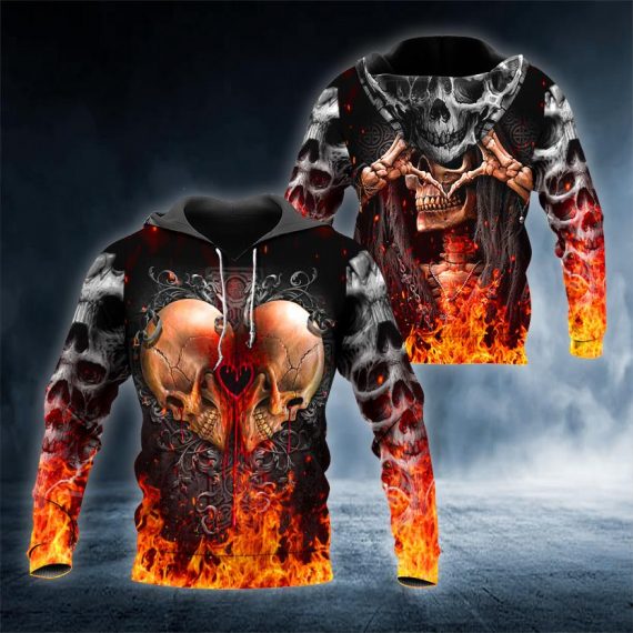 Couple Heart Skull 3D All Over Printed Us Unisex Size Hoodie