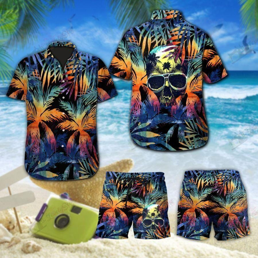 Tropical Skull Colorful Summer Hawaii Shirts Swim Trunks Beach Shorts Ha49726