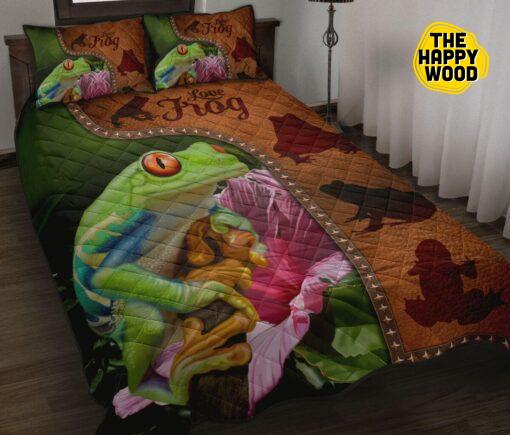 Frog Flower Art Leather Style Quilt Bed Set And Pillow Covers