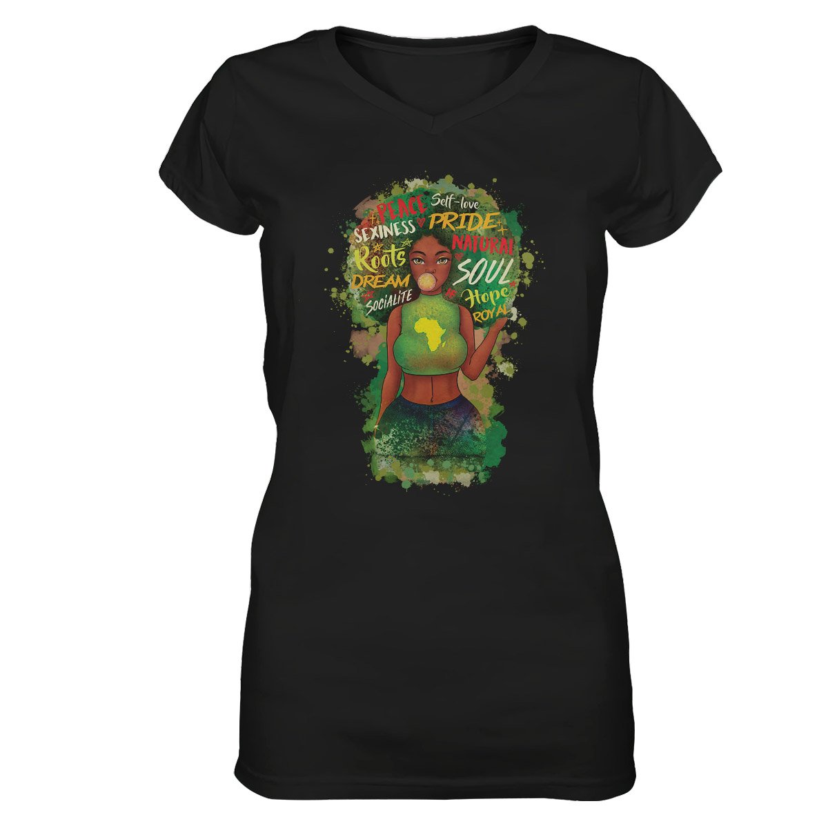 Africa Black Girl Afro Ez15 1809 Women V-Neck T-Shirt