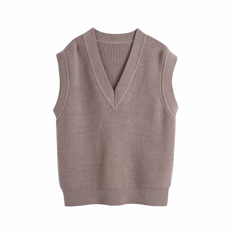 Ardm Casual Oversized Sweater Vest 2021 Kintted Sleeveless V Neck Sweater Vintage Brown Winter Sweater Vest Women Femme Tops alx