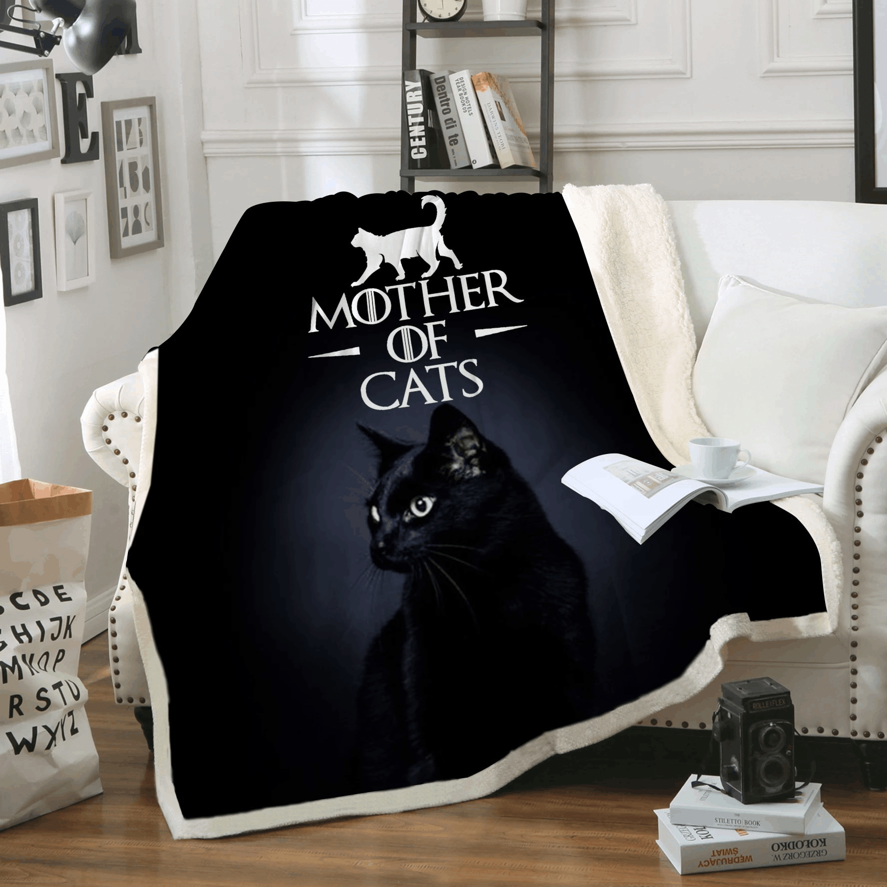 Mother Of Cats Blanket Gifts For Cat Lovers And Pets Black Cats Game Of Thrones Inspired Theme Sherpa Fleece Blanket Great Customized Blanket Gifts For Mother’s Day Birthday Christmas Thanksgiving Cat Lovers