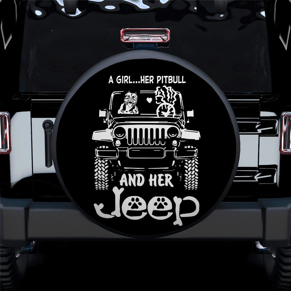 A Girl And Her Pitbull Jeep Car Spare Tire Covers Gift For Campers