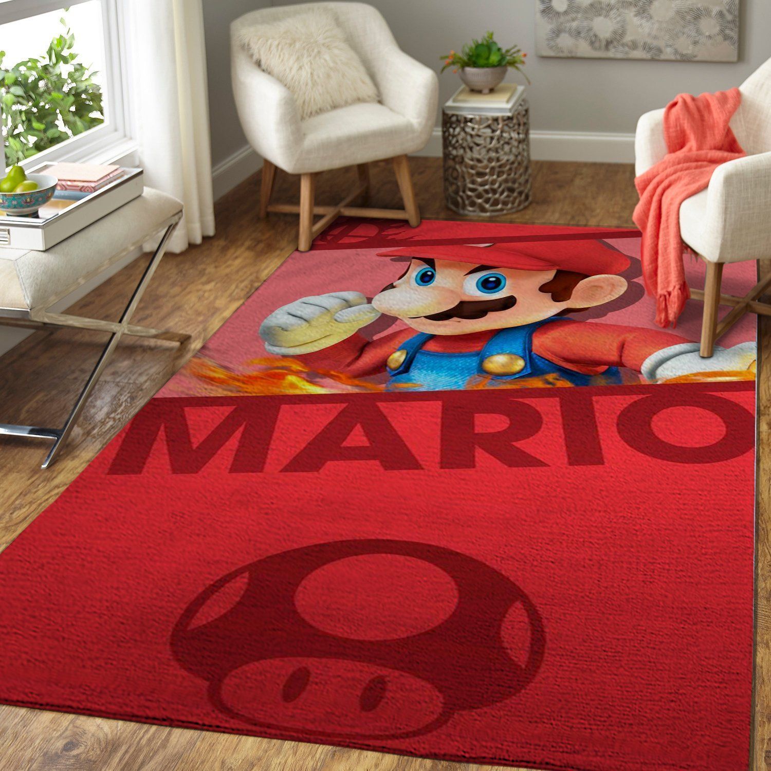 Super Mario Area Rug Nintendo Video Game Carpet, Gamer Living Room Rugs, Floor Decor 1910138