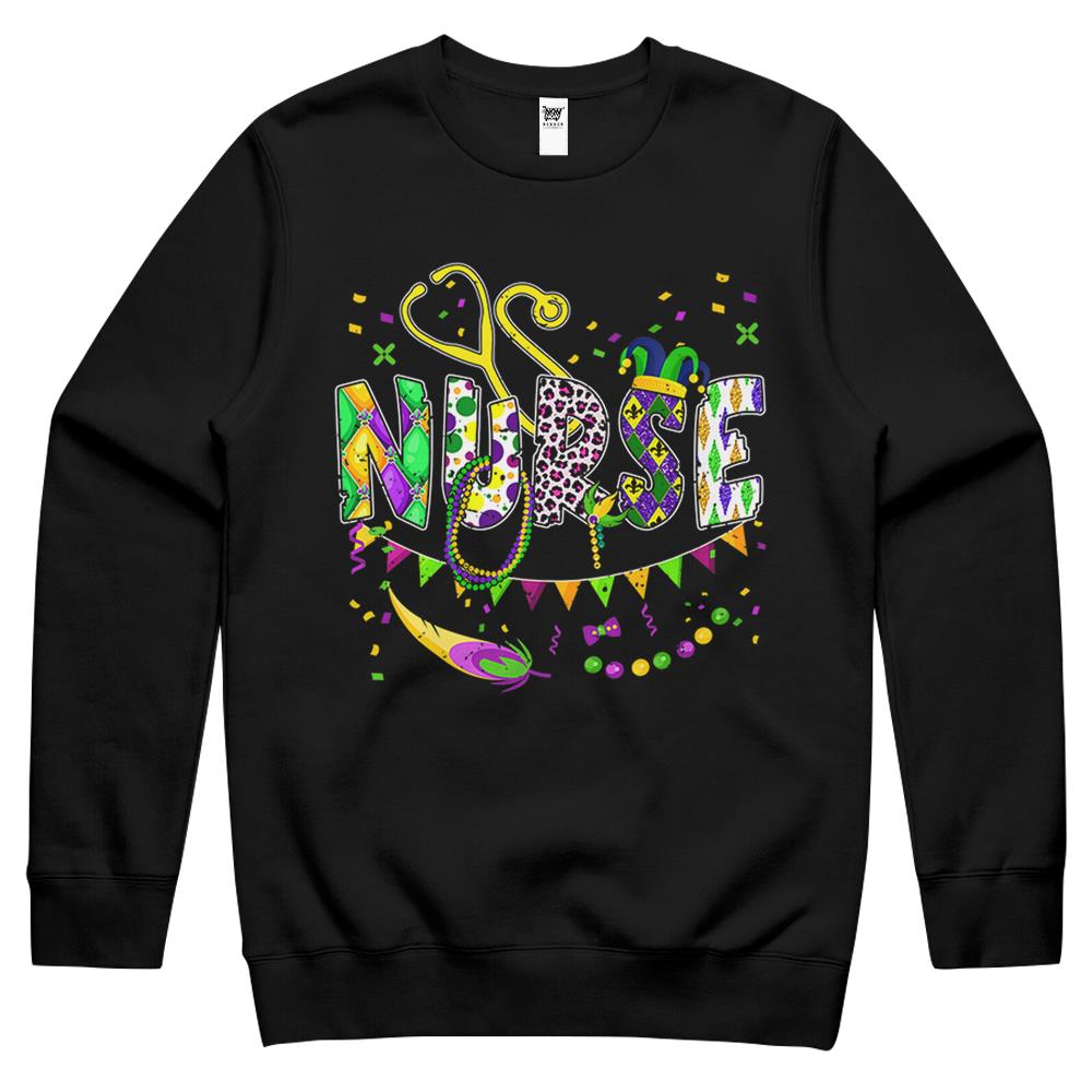 Nurse Mardi Gras Leopard Festival Party Lover Apparel Crewneck Sweatshirt