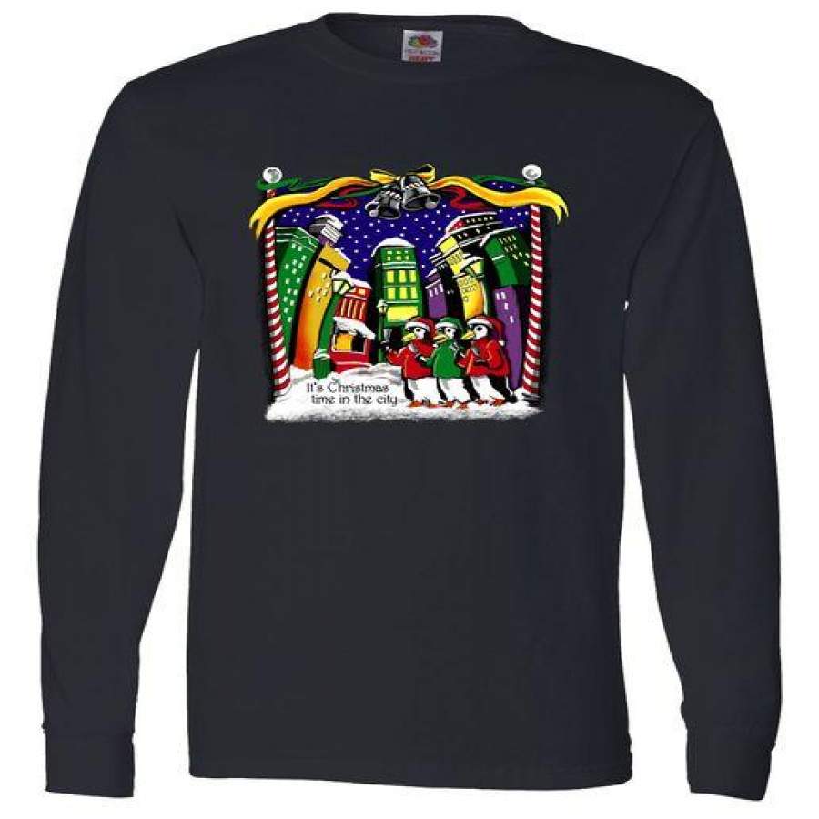 Silver Bells Christmas Penguin City Long Sleeve T-Shirt