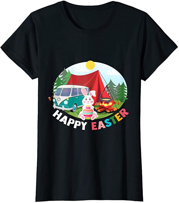 Womens Bunny Eggs Easter Camping Happy Easter Shirts For Women T-Shirt