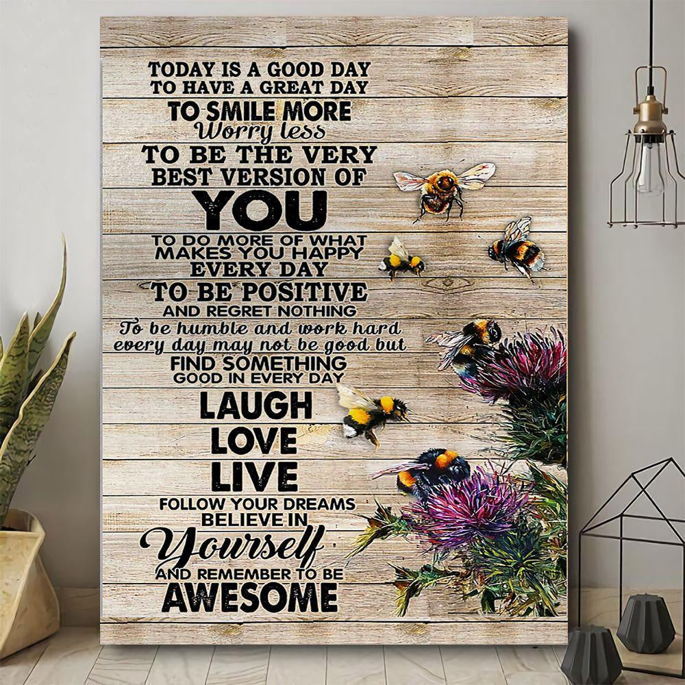 Working Bee Poster – To Smile More Worry Less Canvas Home Décor Birthday Gift For Women Girl Mom Daughter – Gigo Smart