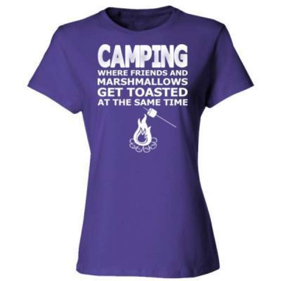 AGR Campfire Where Friends N Marshmallows Get Toasted Same Time – Ladies’ Cotton T-Shirt