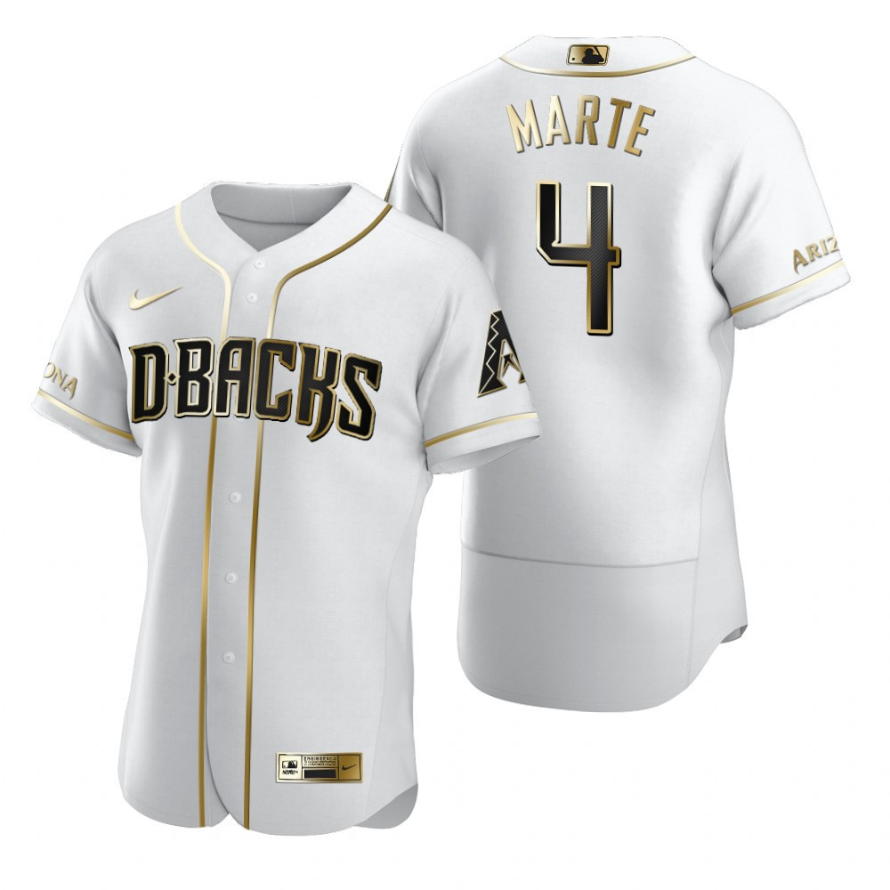 Arizona Diamondbacks #4 Ketel Marte MLB Golden Brandedition White Jersey Gift For Diamondbacks Fans