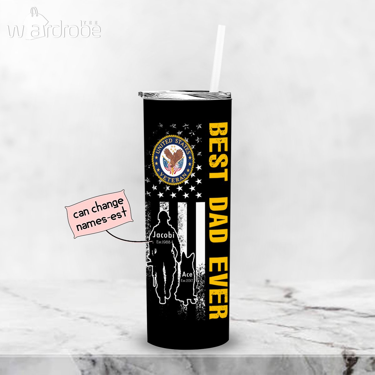 Personalized Father’s Day Gift Custom Tumbler Best Dad Ever With Dog United States Veteran – Custom Travel Mug