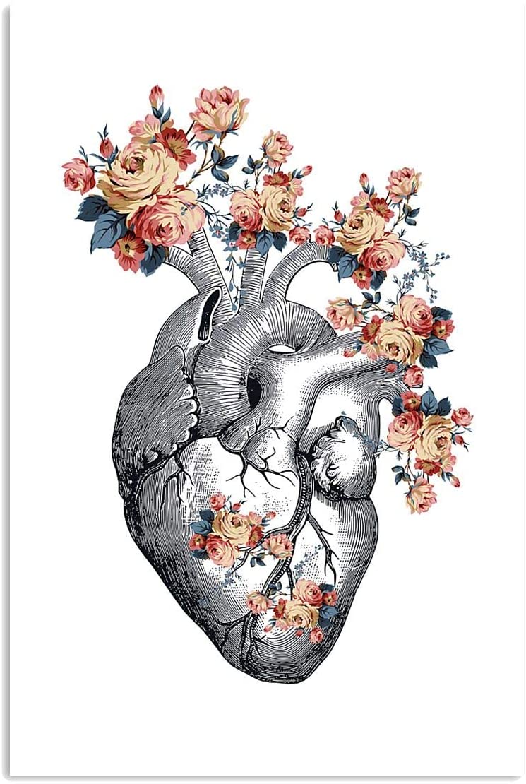 Anatomical Heart Floral Cardiologist Flower Rose Floral Lover Wall Art Hanging Paper Photography Watercolor Living Bedroom Home Decor No Frame Cardiologist Poster