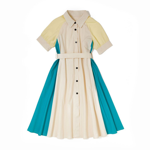 6 to 16 years kids teen colorblock midi shirt dress children girl fashion summer cotton casual flare buttoned dresses clothing alx