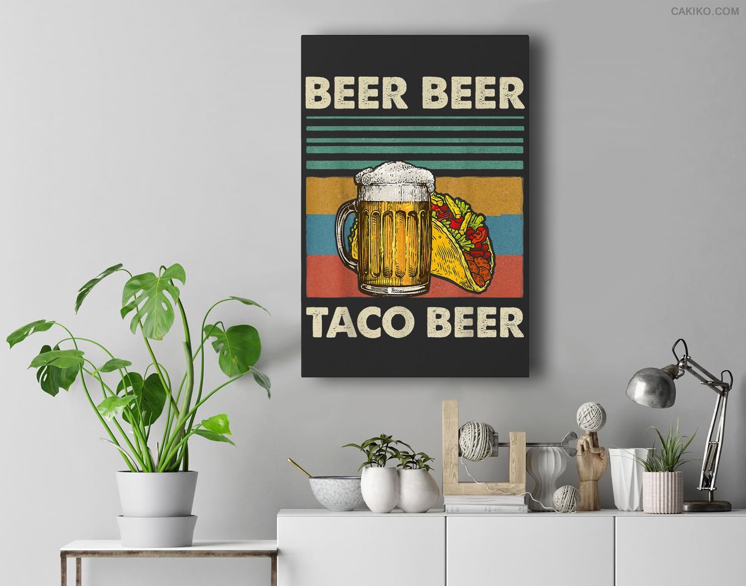 Beer Beer Taco Beer Funny Vintage Women Men Premium Wall Art Canvas Decor