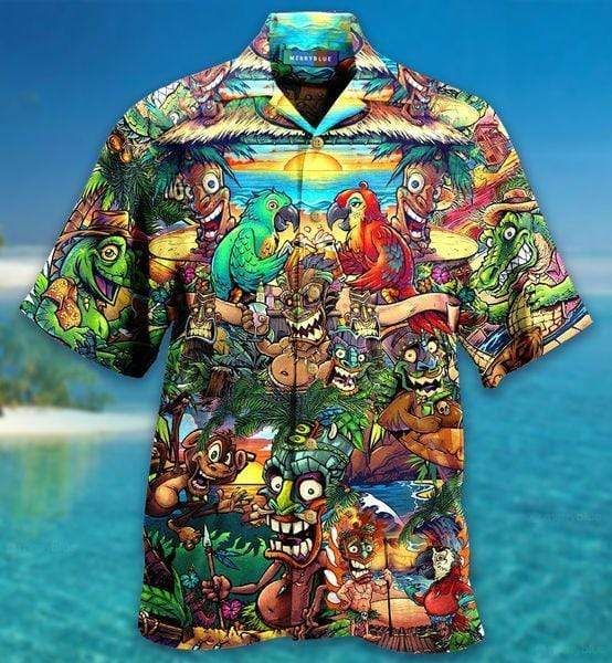 Get Here Amazing Funny Tiki On Island Unisex Hawaii Aloha Shirts Ha105569