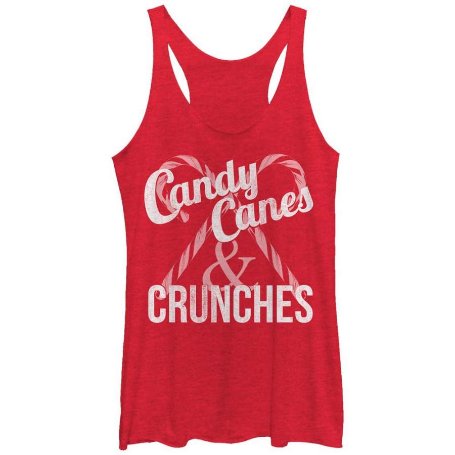 CHIN UP Women’s Christmas Candy Canes and Crunches  Racerback Tank Red Heather