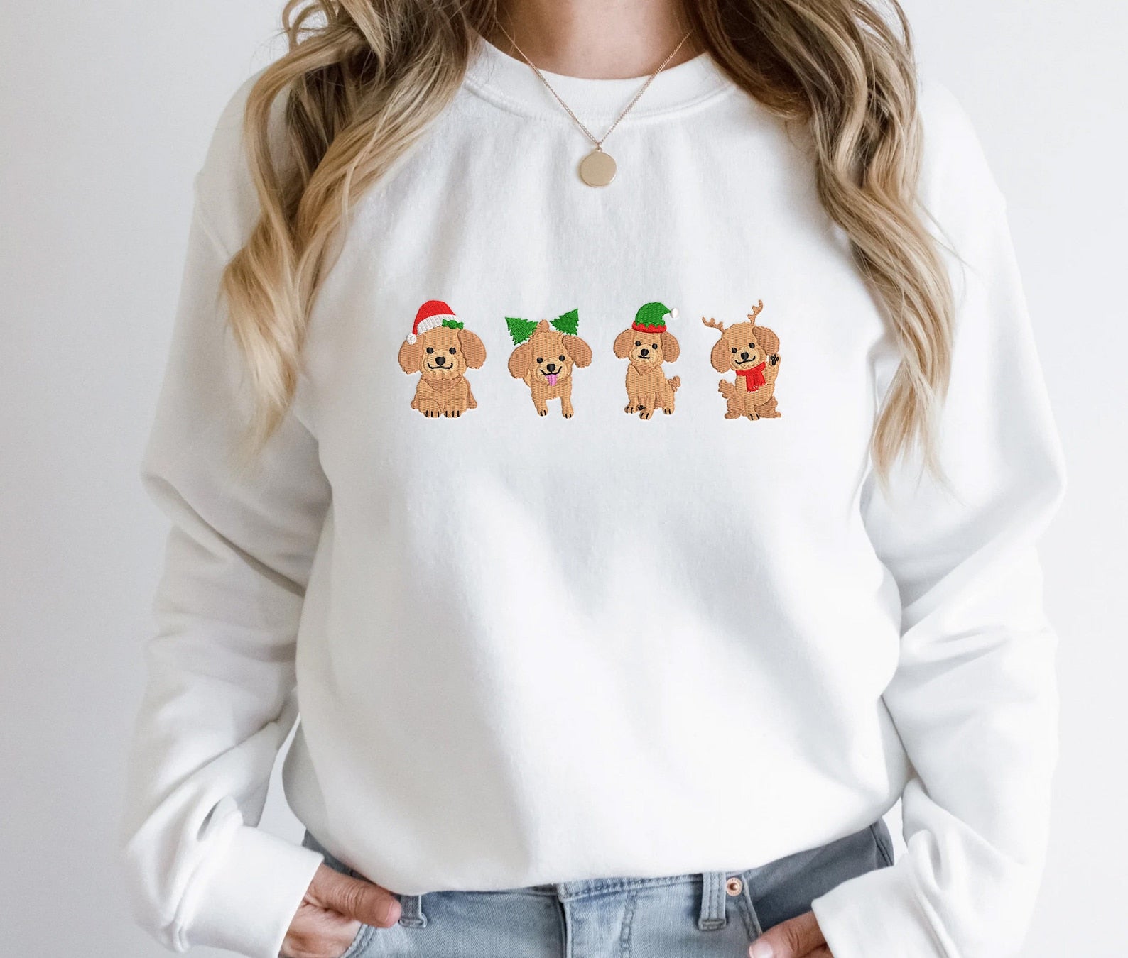 Cute Dog Christmas Embroidered Sweatshirt