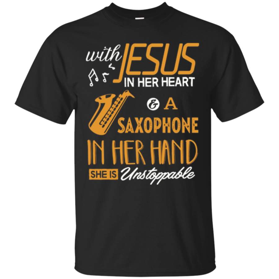 AGR Saxophone Shirt With Jesus In Her Heart Saxophone Band Gifts