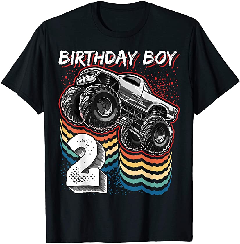 Birthday Boy 2 Monster Truck 2nd Birthday Retro Vintage Gift T-Shirt