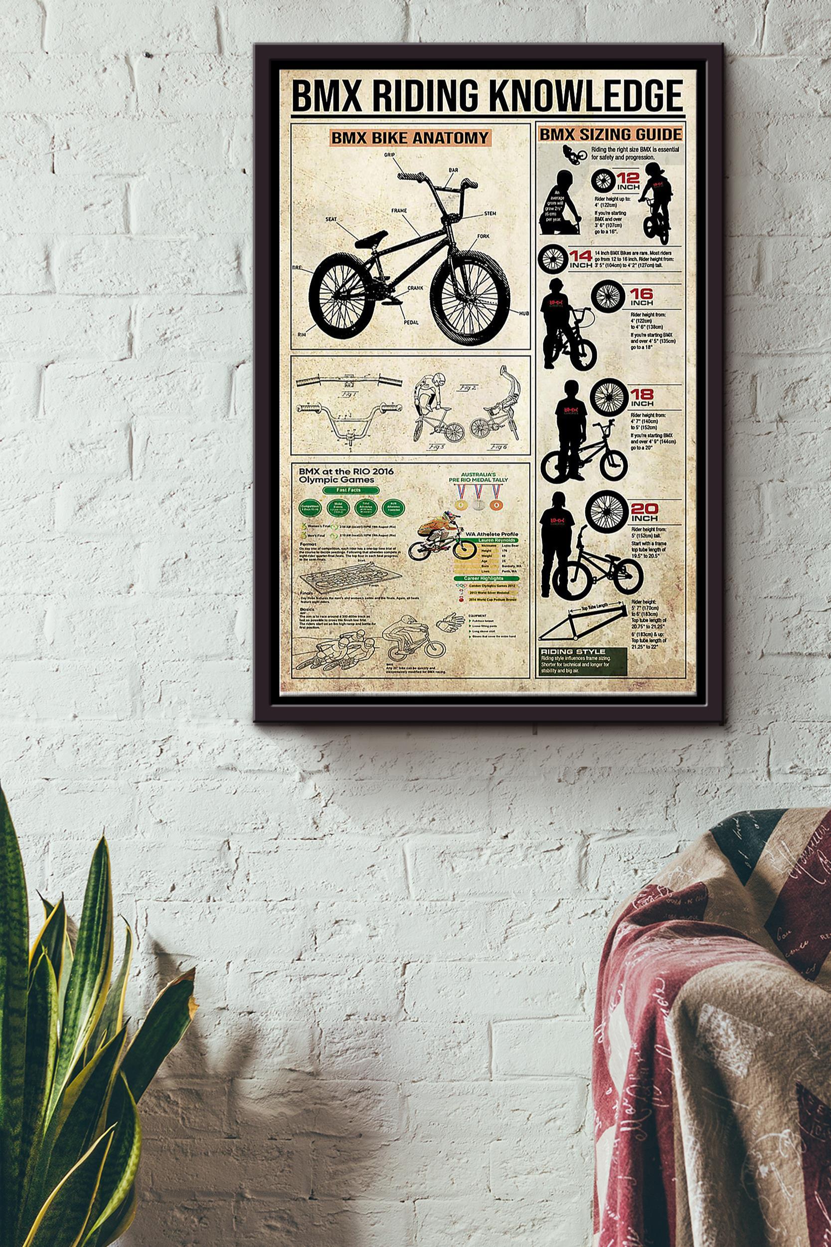 Bmx Riding Knowledge Things You Need To Know About Bmx Riding Cycling Poster Framed Matte Canvas