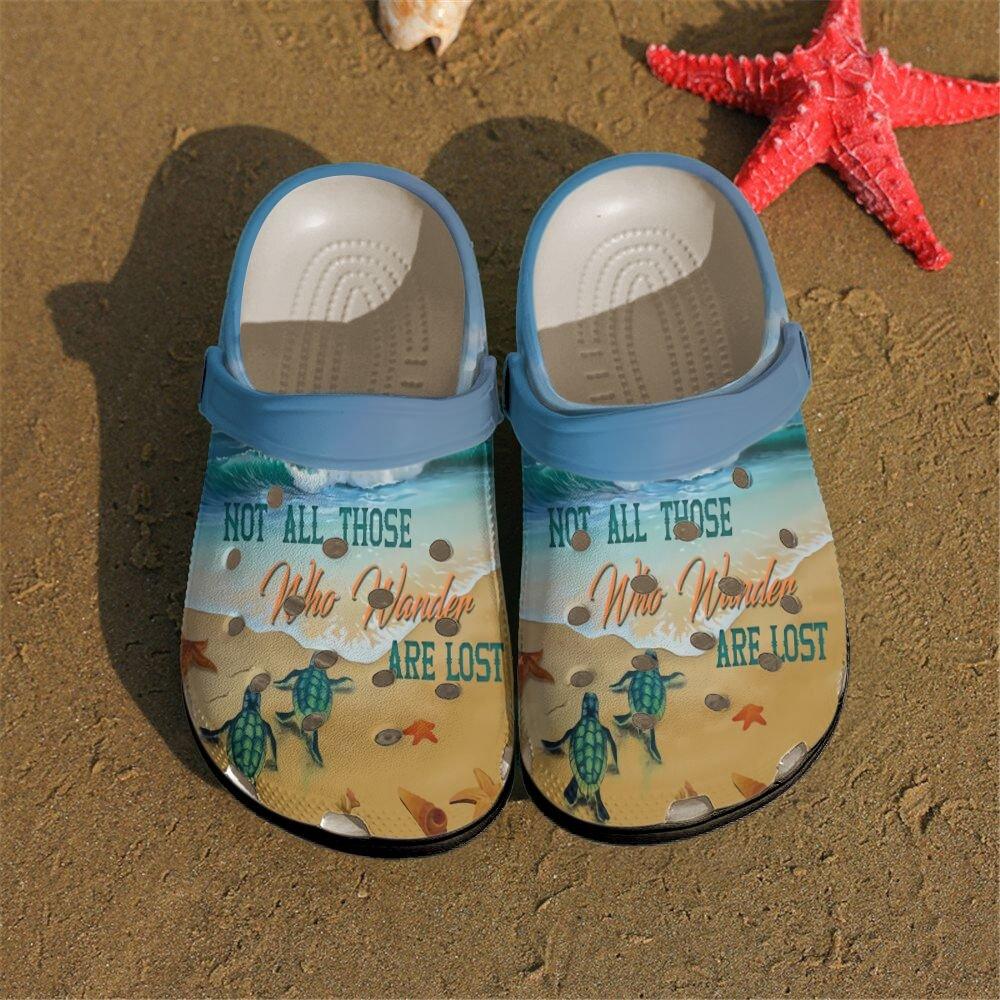 Turtle Personalized Clog, Custom Name, Text, Color, Number Fashion Style For Women, Men, Kid, Print 3D Not All Those Who Wander Are Lost