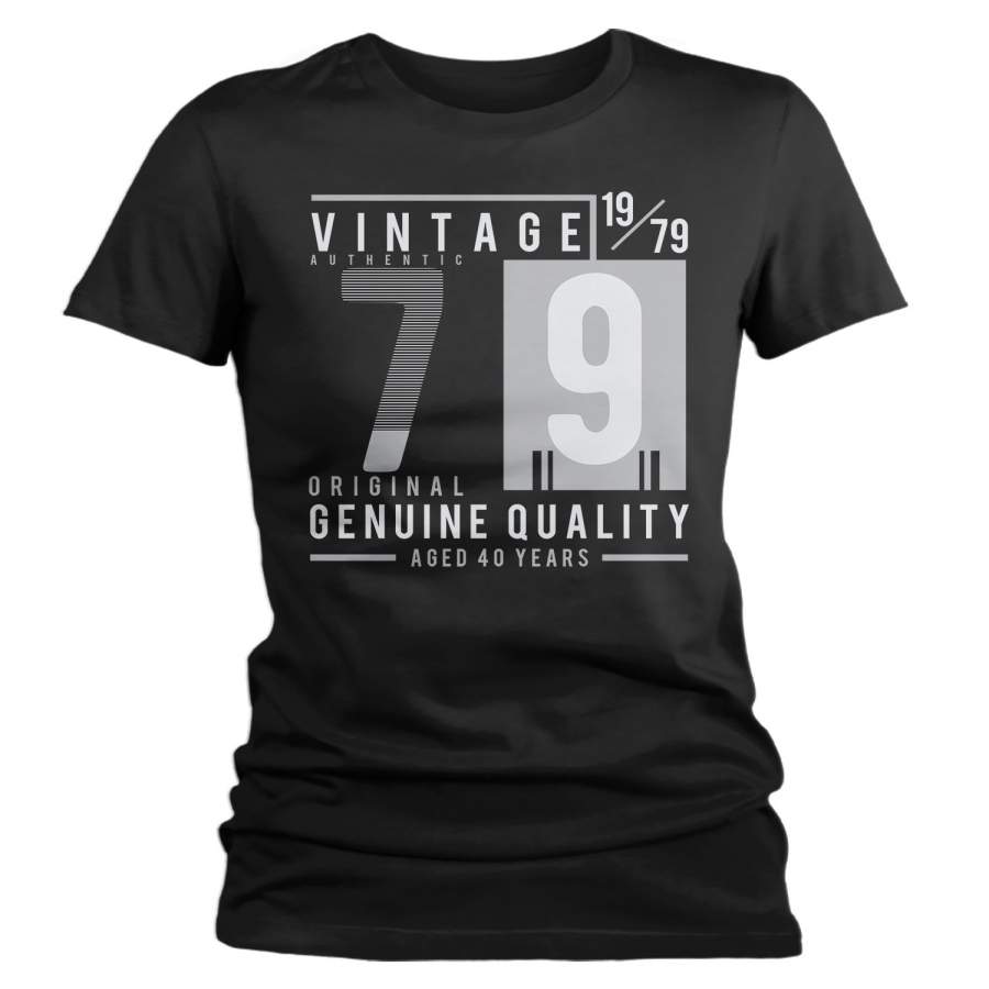 Women’s Vintage 1979 T Shirt 1979 Birthday Shirt 40th Birthday Tee Aged 40 Years Genuine Authentic Retro Gift Idea Vintage Tee