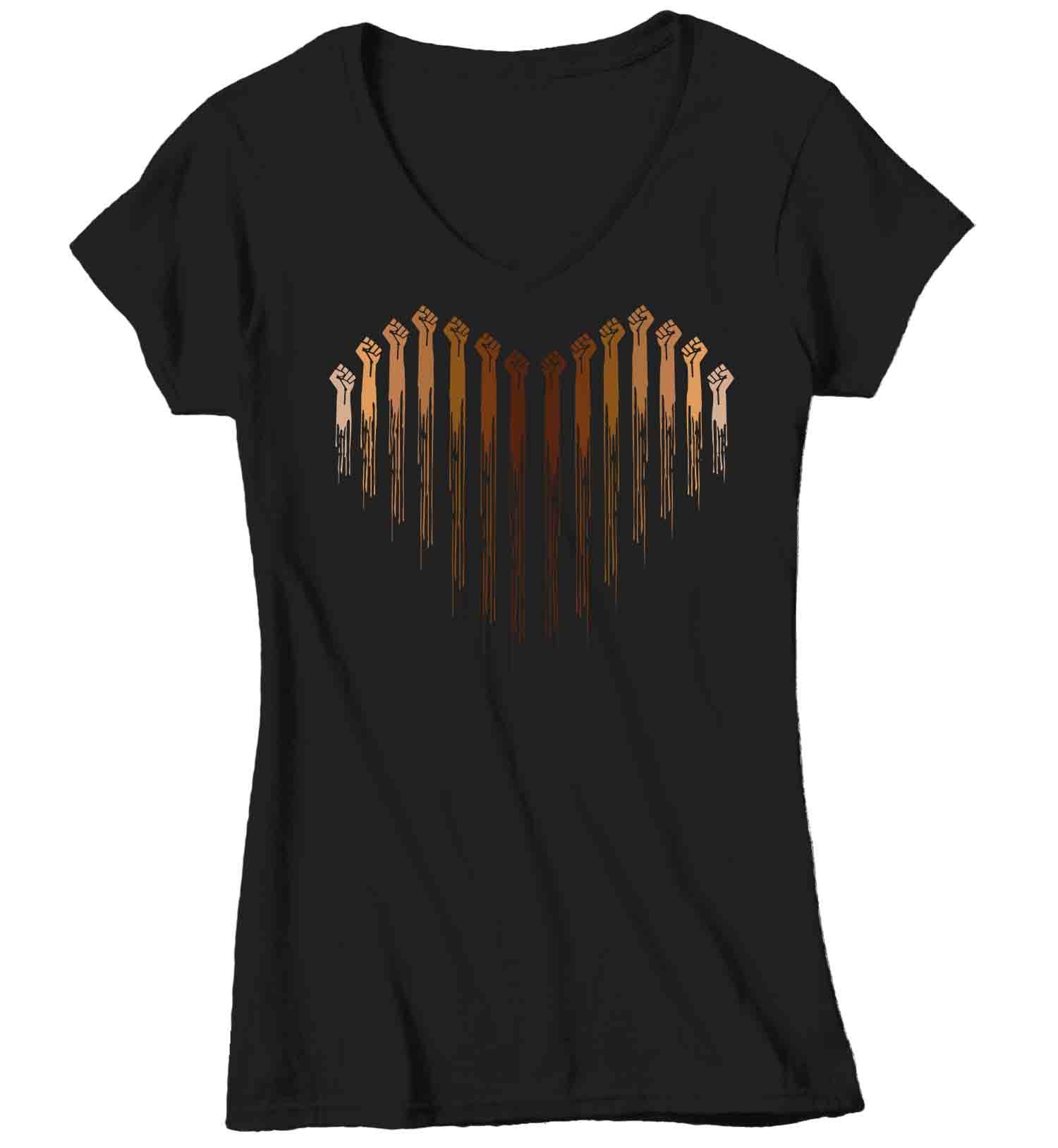 Women’S V-Neck Black Lives Matter Shirt Blm T Shirt Melanin Heart Fists Awareness Shirt Human Rights Blm Tshirt Equality Equal Ladies V-Neck