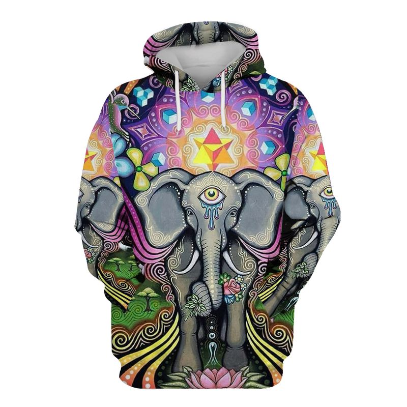 Third Eye Elephant Hoodie – Hippie Animal 3D Hoodie Zip Tshirt Gift For Men Women