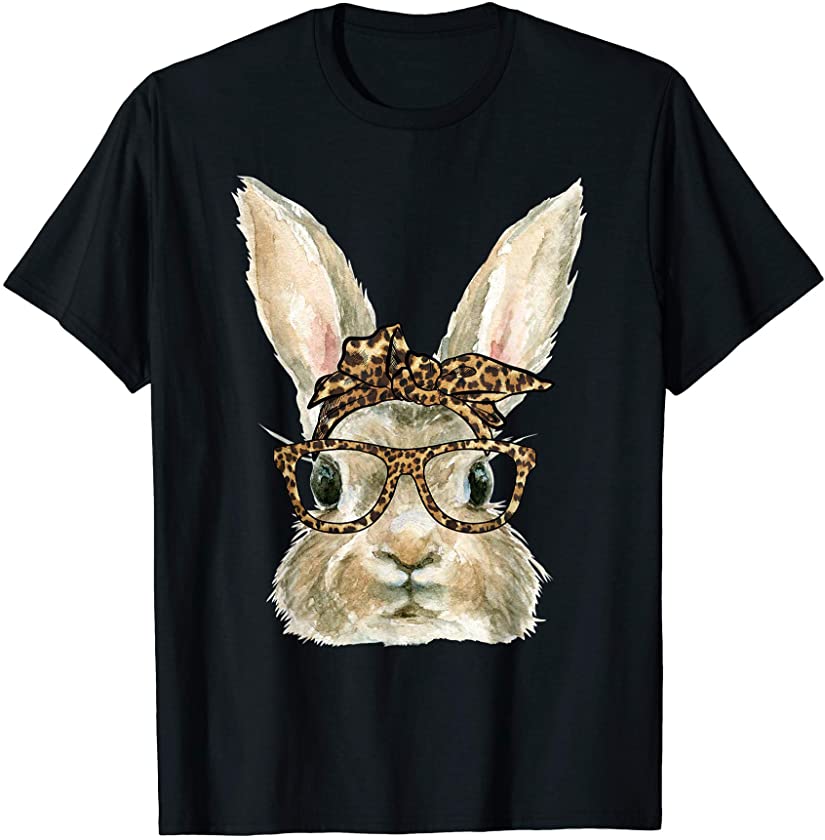 Cute Bunny Leopard Glasses Easter Sunday Holiday T-Shirt