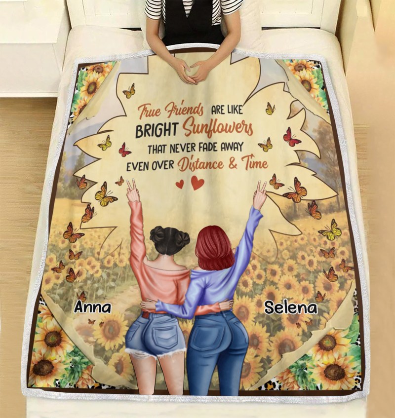 Personalized Custom Best Friend Single Layer Fleece Blanket, Gift Idea For Friend/ Birthday, True Friends Are Like Bright Sunflowers