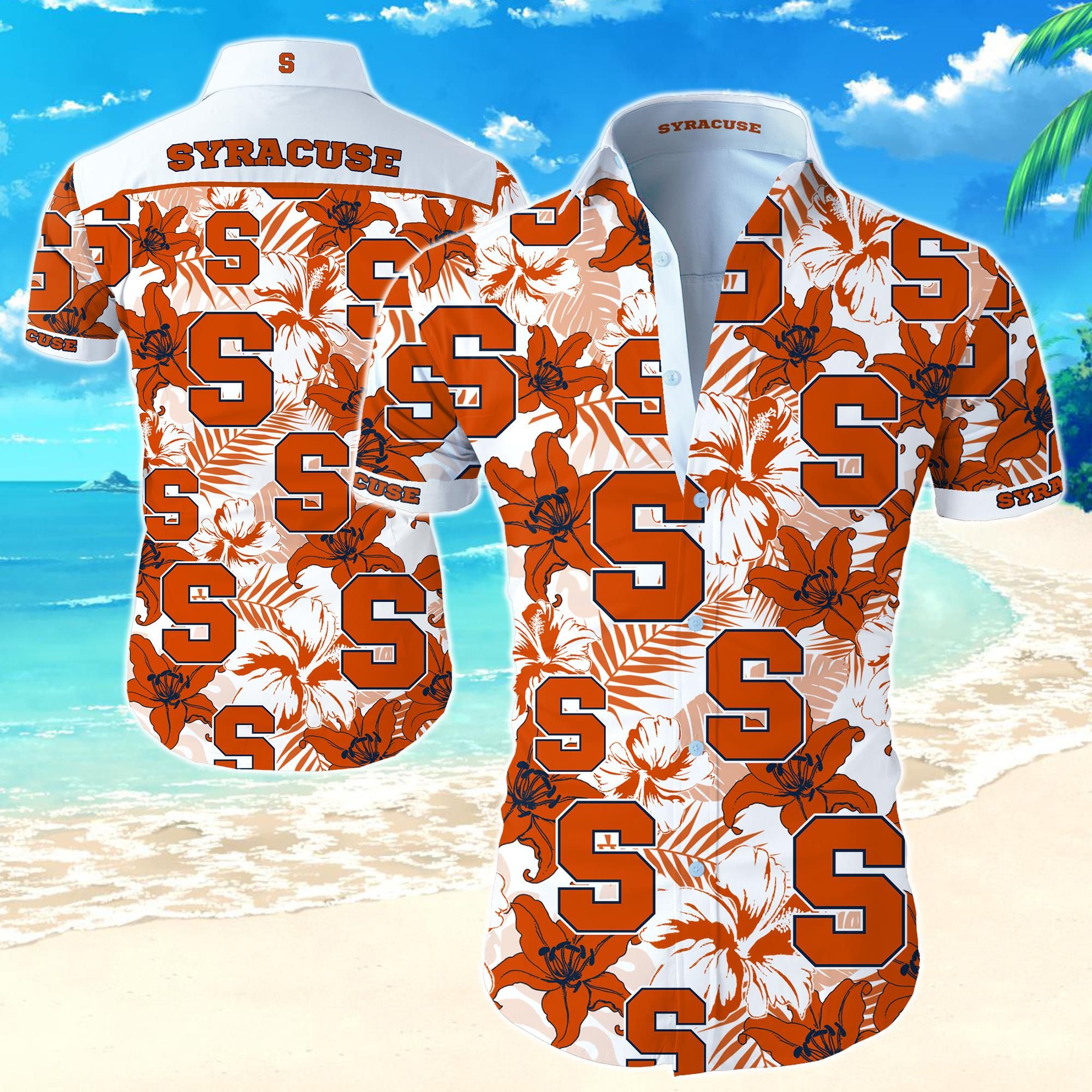 Syracuse Orange Hawaii Shirt Summer Button Up For Men Beach Wear Short Sleeve Ha53076