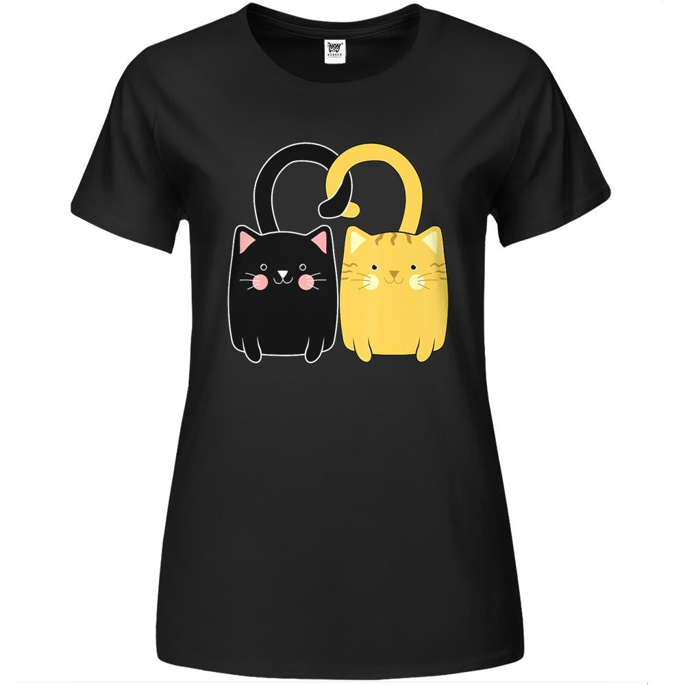 Cute Ginger Cat Black Kitten Love Valentines Day Premium Womens T Shirts