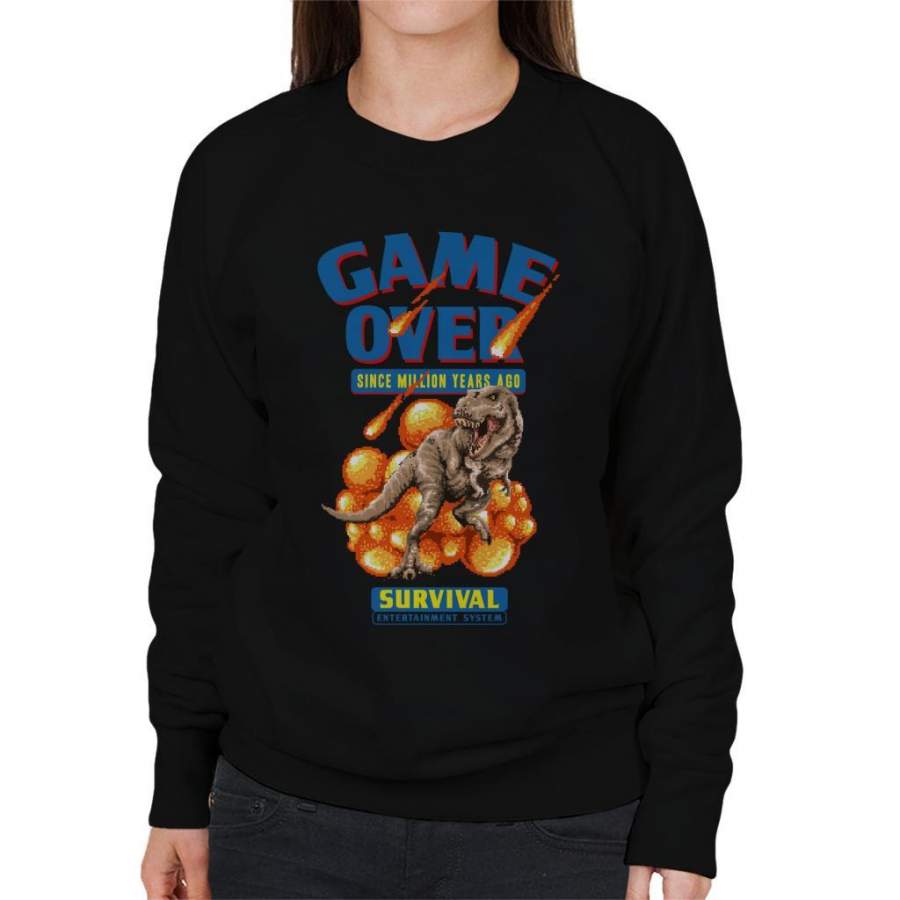 Retro Pixel Game Over Dinosaur Survival Women’s Sweatshirt